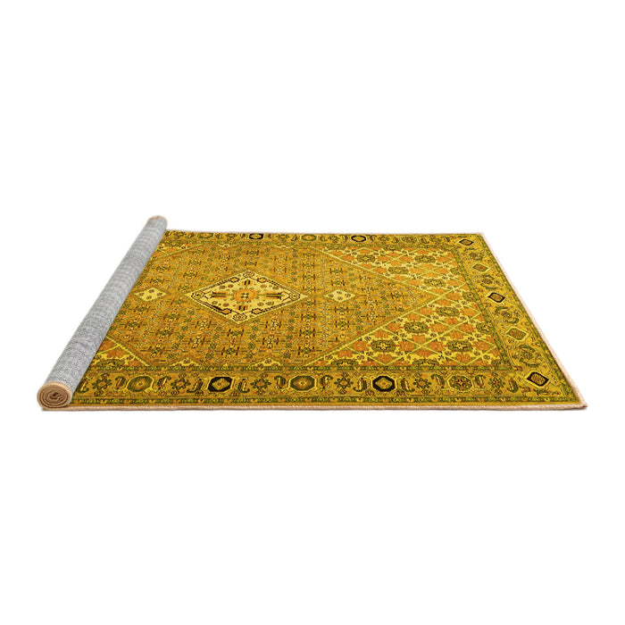 Sideview of Machine Washable Persian Yellow Traditional Rug, wshtr4797yw