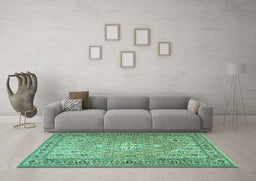Machine Washable Persian Turquoise Traditional Area Rugs in a Living Room,, wshtr4797turq