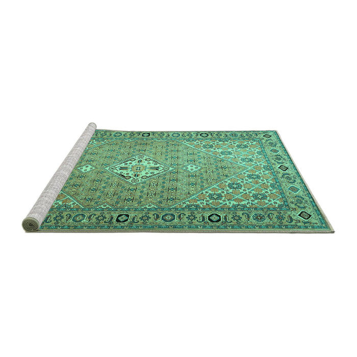 Sideview of Machine Washable Persian Turquoise Traditional Area Rugs, wshtr4797turq