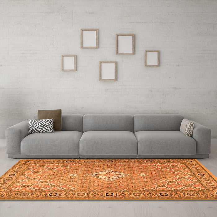 Machine Washable Persian Orange Traditional Area Rugs in a Living Room, wshtr4797org