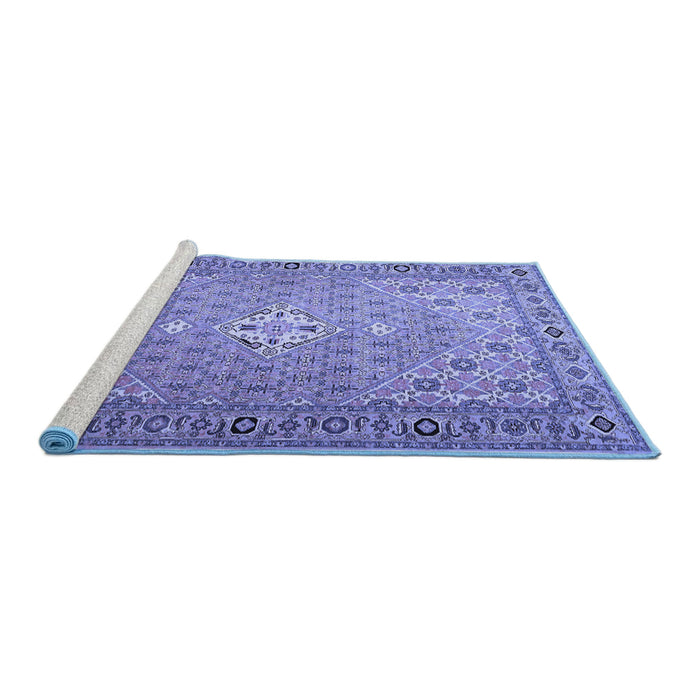 Sideview of Machine Washable Persian Blue Traditional Rug, wshtr4797blu