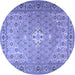 Round Machine Washable Persian Blue Traditional Rug, wshtr4797blu