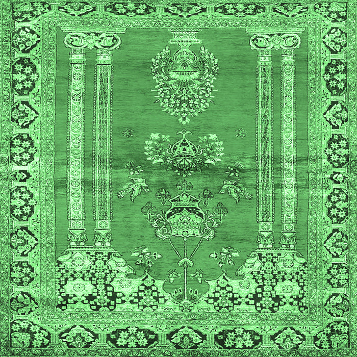 Square Persian Emerald Green Traditional Rug, tr4798emgrn