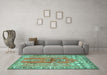 Machine Washable Persian Turquoise Traditional Area Rugs in a Living Room,, wshtr4798turq