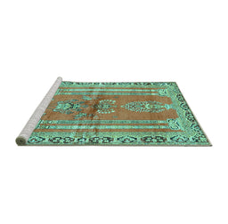 Sideview of Machine Washable Persian Turquoise Traditional Area Rugs, wshtr4798turq