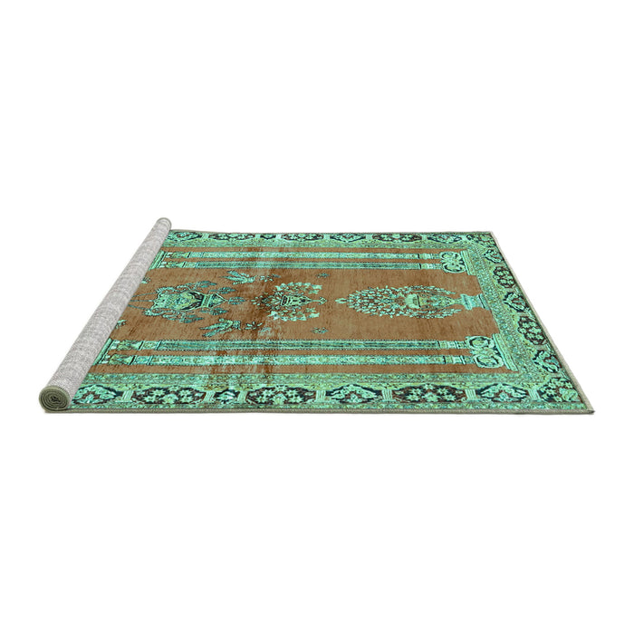 Sideview of Machine Washable Persian Turquoise Traditional Area Rugs, wshtr4798turq