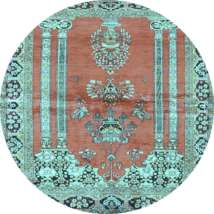 Round Machine Washable Persian Light Blue Traditional Rug, wshtr4798lblu