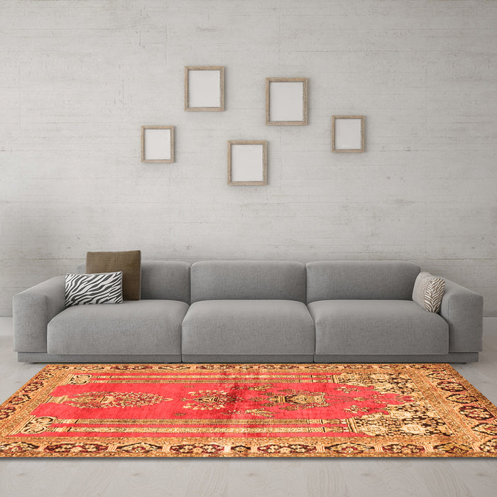 Machine Washable Persian Orange Traditional Area Rugs in a Living Room, wshtr4798org