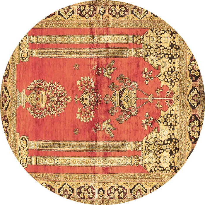 Round Machine Washable Persian Brown Traditional Rug, wshtr4798brn