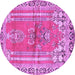 Round Machine Washable Persian Purple Traditional Area Rugs, wshtr4798pur