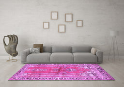 Machine Washable Persian Purple Traditional Area Rugs in a Living Room, wshtr4798pur