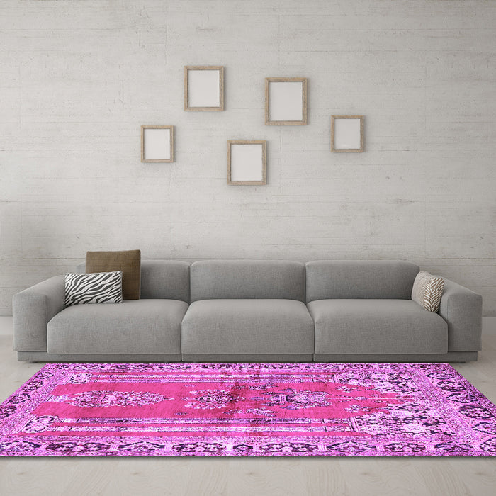 Machine Washable Persian Purple Traditional Area Rugs in a Living Room, wshtr4798pur