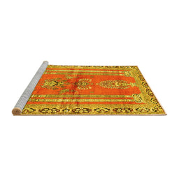 Sideview of Machine Washable Persian Yellow Traditional Rug, wshtr4798yw