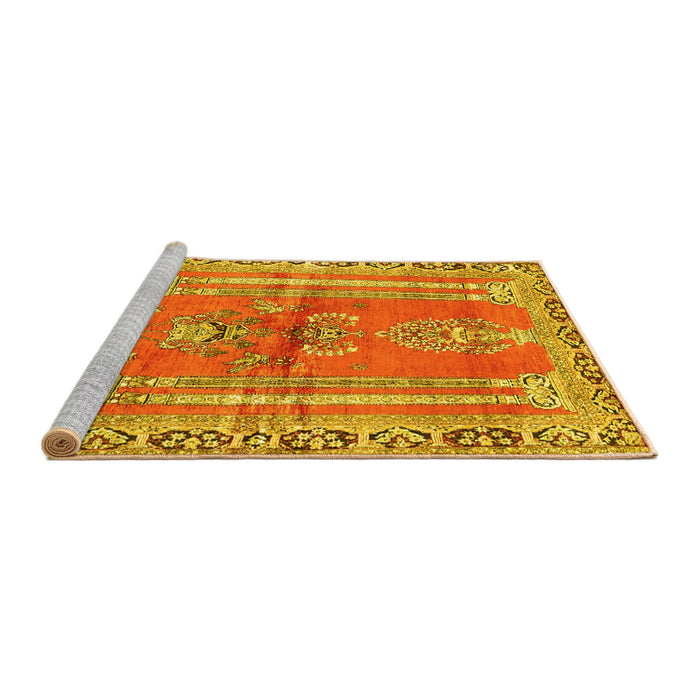Sideview of Machine Washable Persian Yellow Traditional Rug, wshtr4798yw