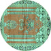 Round Machine Washable Persian Turquoise Traditional Area Rugs, wshtr4798turq