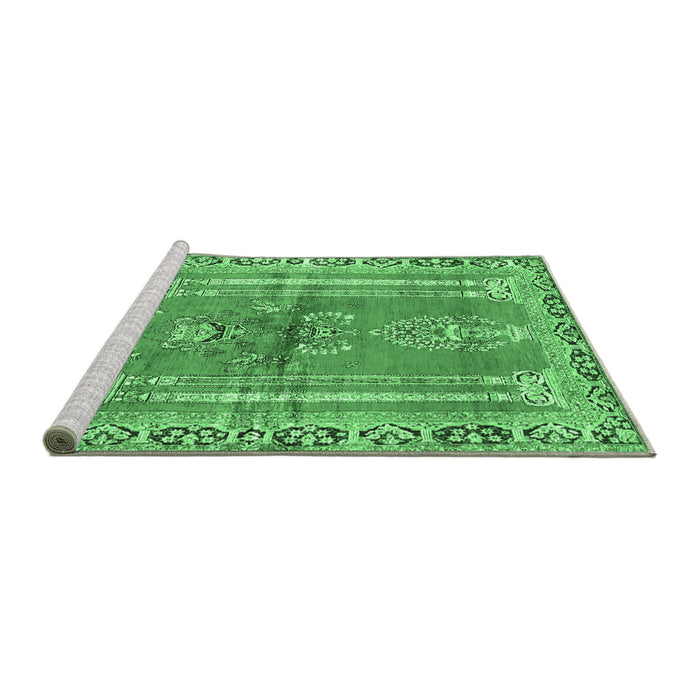 Sideview of Machine Washable Persian Emerald Green Traditional Area Rugs, wshtr4798emgrn