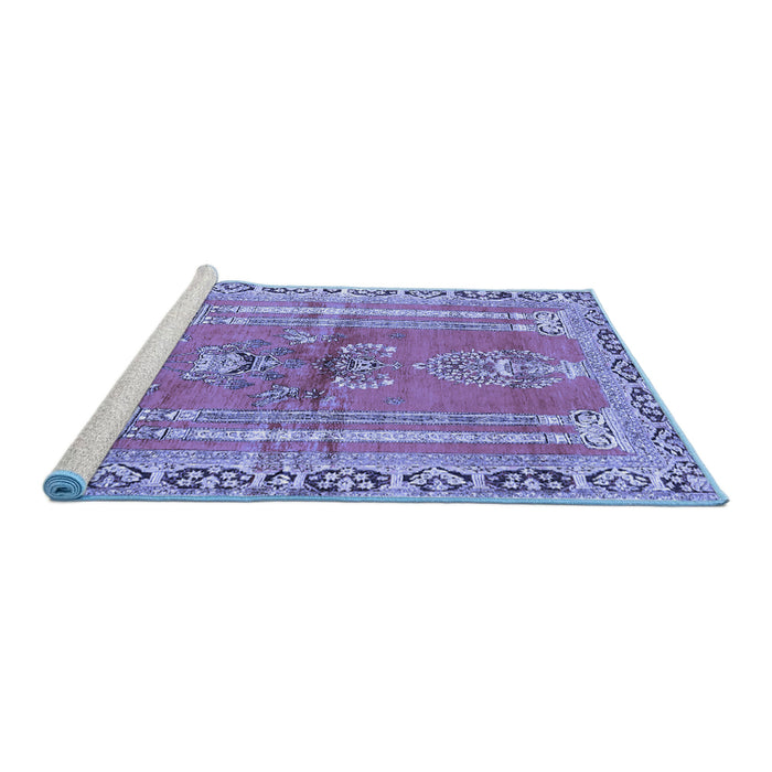 Sideview of Machine Washable Persian Blue Traditional Rug, wshtr4798blu