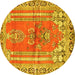 Round Machine Washable Persian Yellow Traditional Rug, wshtr4798yw