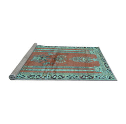 Sideview of Machine Washable Persian Light Blue Traditional Rug, wshtr4798lblu