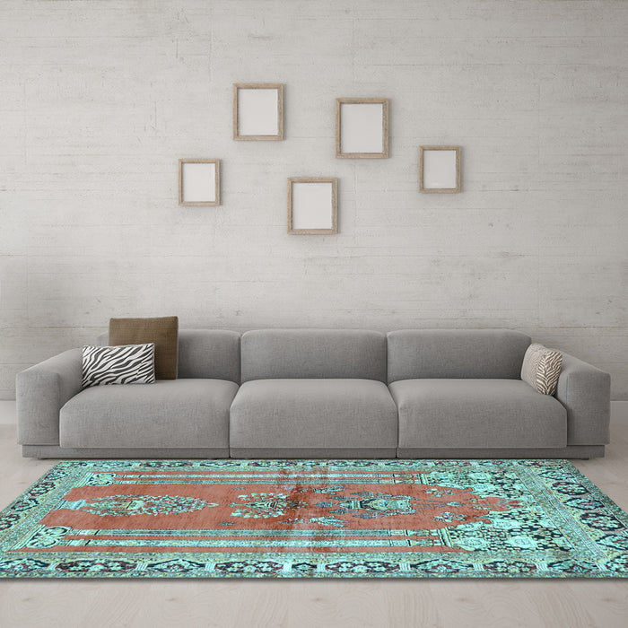 Machine Washable Persian Light Blue Traditional Rug in a Living Room, wshtr4798lblu