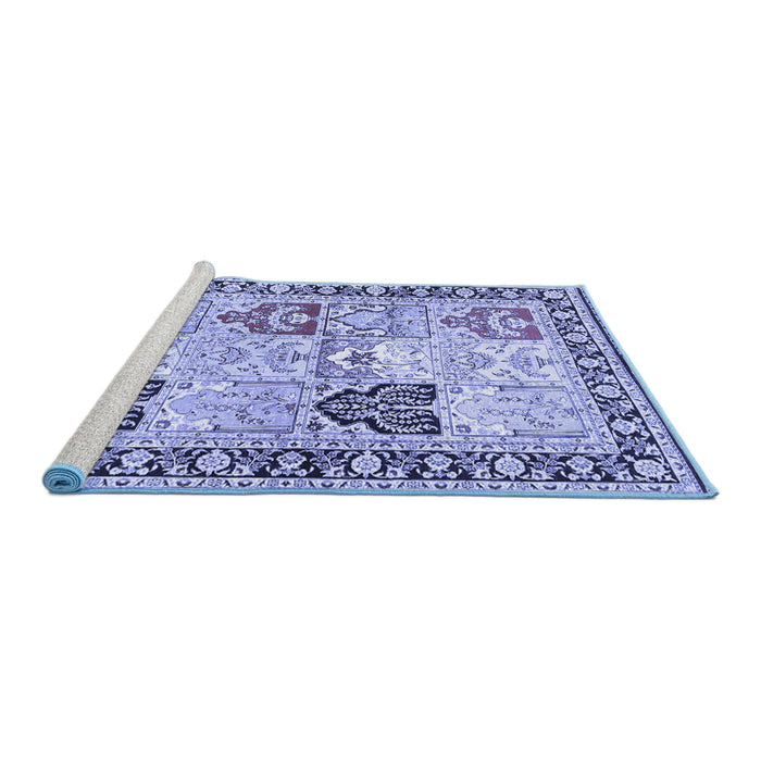 Sideview of Machine Washable Persian Blue Traditional Rug, wshtr4799blu