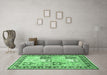 Machine Washable Persian Emerald Green Traditional Area Rugs in a Living Room,, wshtr4799emgrn