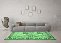 Machine Washable Persian Emerald Green Traditional Rug, wshtr4799emgrn