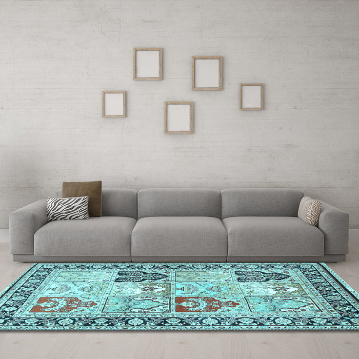 Machine Washable Persian Light Blue Traditional Rug in a Living Room, wshtr4799lblu