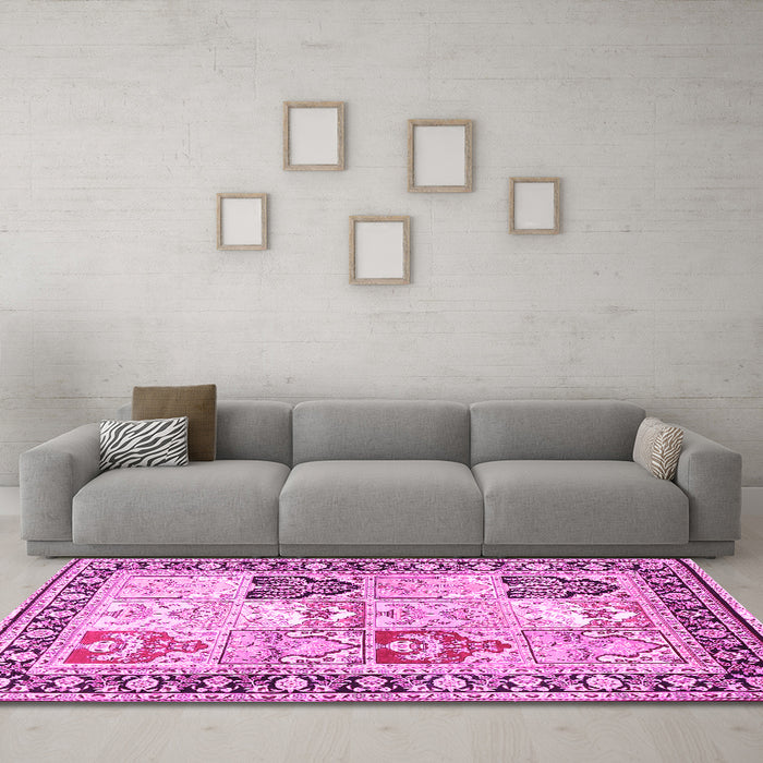 Machine Washable Persian Pink Traditional Rug in a Living Room, wshtr4799pnk