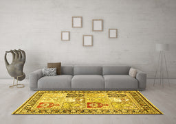 Machine Washable Persian Yellow Traditional Rug in a Living Room, wshtr4799yw