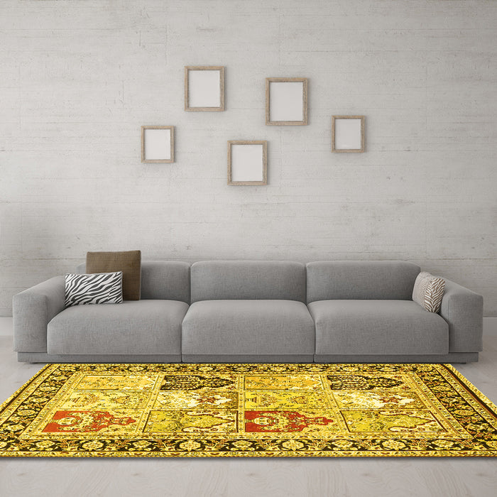 Machine Washable Persian Yellow Traditional Rug in a Living Room, wshtr4799yw