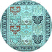 Round Machine Washable Persian Light Blue Traditional Rug, wshtr4799lblu