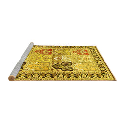 Sideview of Machine Washable Persian Yellow Traditional Rug, wshtr4799yw