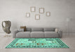 Machine Washable Persian Turquoise Traditional Area Rugs in a Living Room,, wshtr4799turq