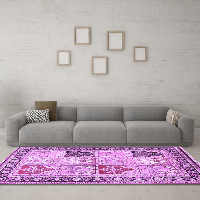 Machine Washable Persian Purple Traditional Area Rugs in a Living Room, wshtr4799pur