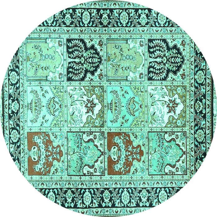 Round Machine Washable Persian Turquoise Traditional Area Rugs, wshtr4799turq