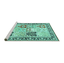 Sideview of Machine Washable Persian Turquoise Traditional Area Rugs, wshtr4799turq