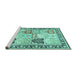 Sideview of Machine Washable Persian Turquoise Traditional Area Rugs, wshtr4799turq