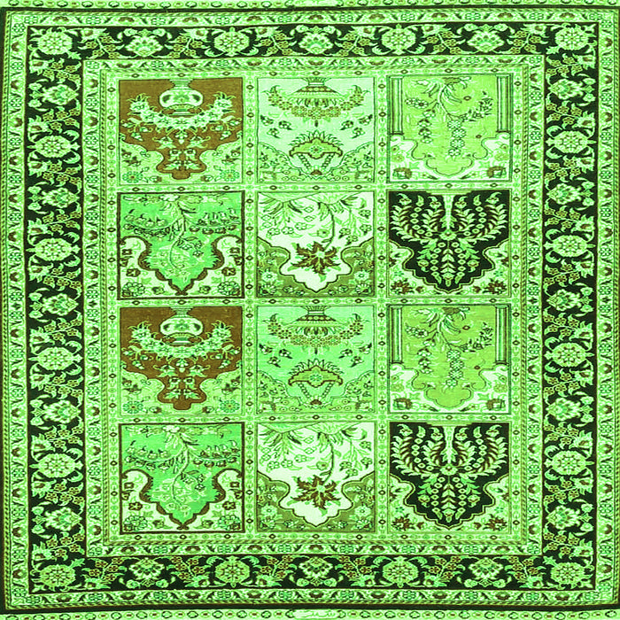 Round Machine Washable Persian Green Traditional Area Rugs, wshtr4799grn