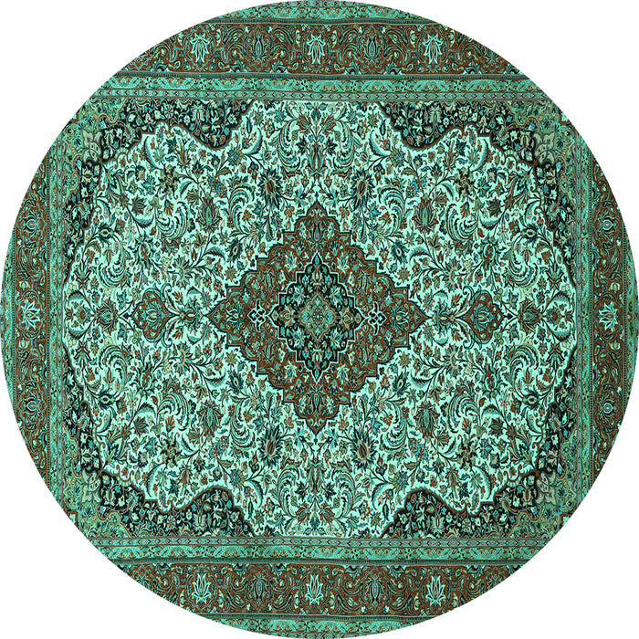 Round Medallion Turquoise Traditional Rug, tr479turq