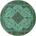 Round Medallion Turquoise Traditional Rug, tr479turq