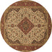 Round Machine Washable Medallion Brown Traditional Rug, wshtr479brn