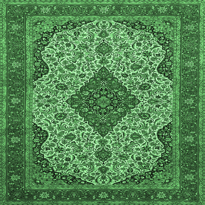 Square Medallion Emerald Green Traditional Rug, tr479emgrn