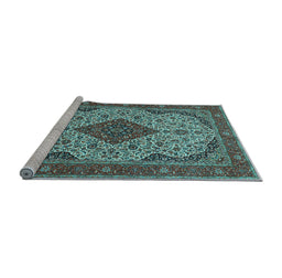 Sideview of Machine Washable Medallion Light Blue Traditional Rug, wshtr479lblu
