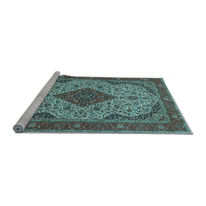 Sideview of Machine Washable Medallion Light Blue Traditional Rug, wshtr479lblu