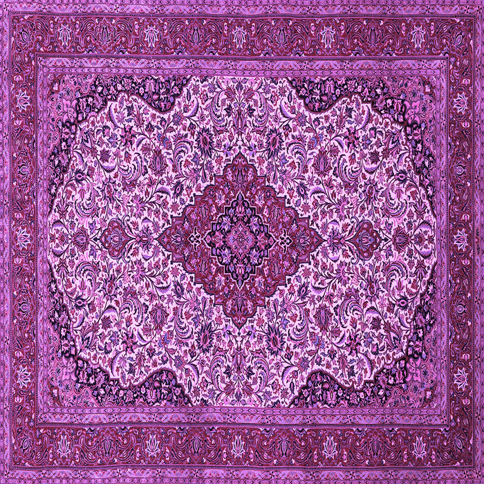 Square Machine Washable Medallion Purple Traditional Area Rugs, wshtr479pur