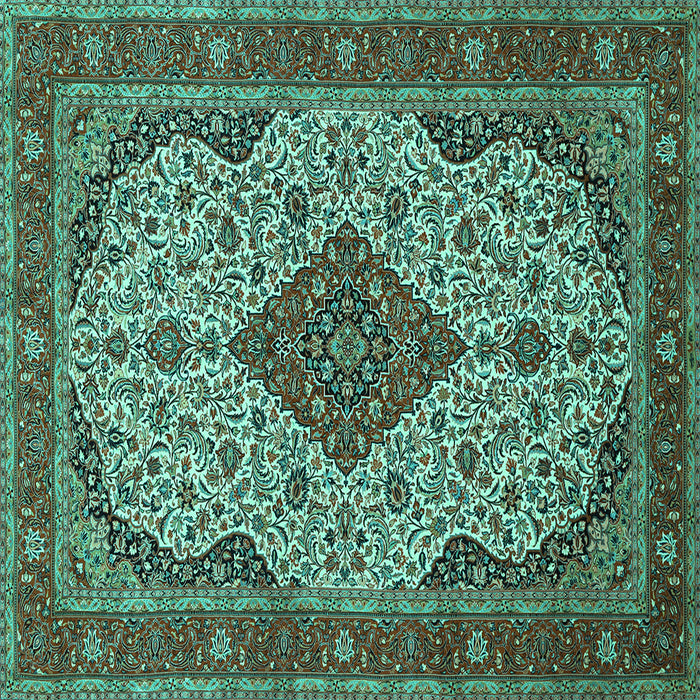 Square Medallion Turquoise Traditional Rug, tr479turq