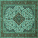 Square Medallion Turquoise Traditional Rug, tr479turq