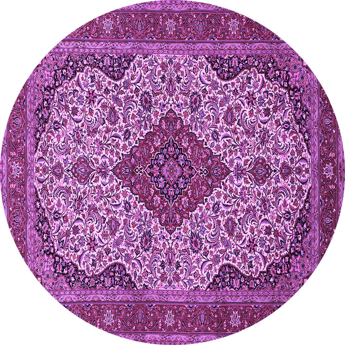 Round Machine Washable Medallion Purple Traditional Area Rugs, wshtr479pur