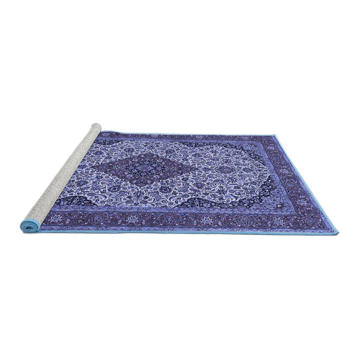 Sideview of Machine Washable Medallion Blue Traditional Rug, wshtr479blu